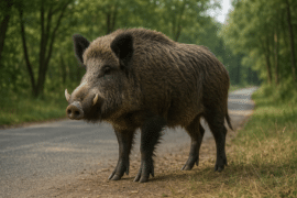 sanglier en bord de route